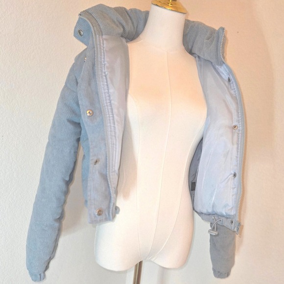 Sky Blue Corduroy Cropped Puffer Jacket Women's Size L - Picture 12 of 15